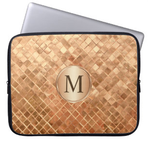 Roos Gold Metallic-Look Pattern met Monogram Laptop Sleeve