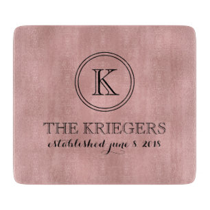 Roos Gold Metallic marble Monogram Weddenschap Snijplank