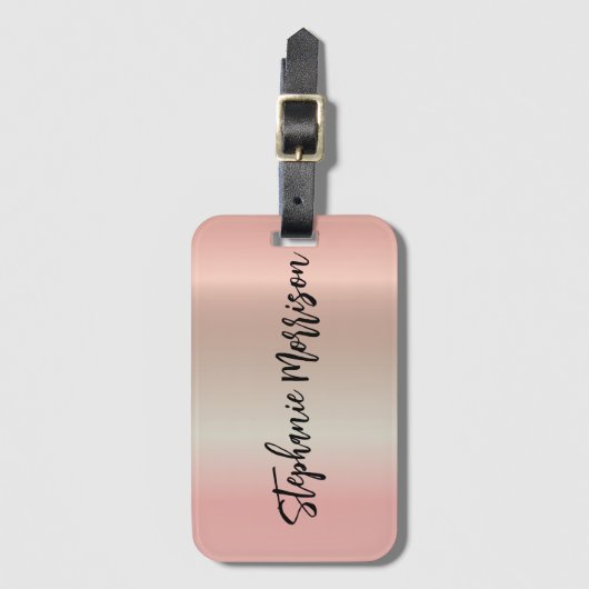 Roos Gold Metallic Minimalist Chic Trendy Script Bagagelabel (Voorkant (verticaal))