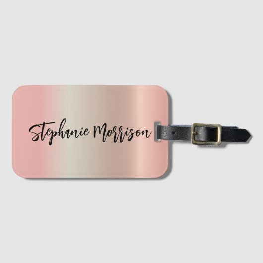 Roos Gold Metallic Minimalist Chic Trendy Script Bagagelabel (Voorkant (horizontaal))