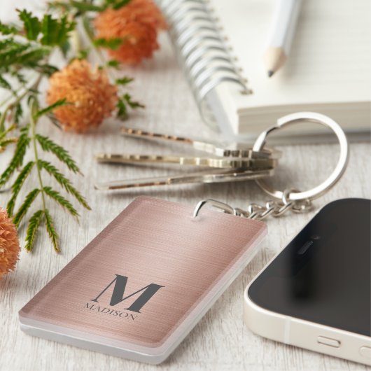 Roos Gold Metallic Monogrammed Sleutelhanger (Voorkant Rechts)