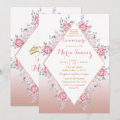 Roos Gold Mexican Mis Quince Invitation Kaart (Voorkant / Achterkant)