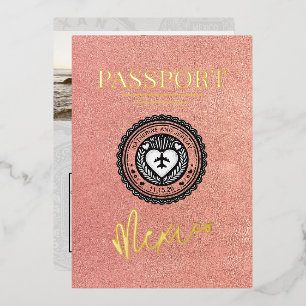 Roos Gold Mexico Passport Wedding Folie Uitnodiging
