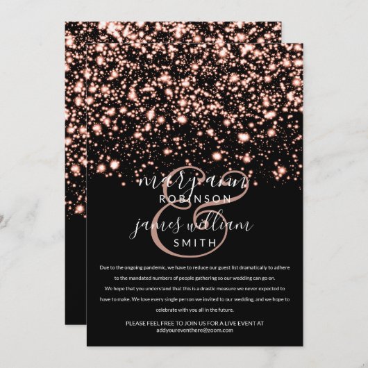 Roos Gold Midnight Glam Gewijzigd Verlaagd Huwelij Kaart (Voorkant / Achterkant)