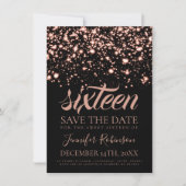 Roos Gold Midnight Glam Sweet 16 Birthday Party Save The Date (Voorkant)