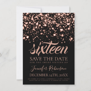 Roos Gold Midnight Glam Sweet 16 Birthday Party Save The Date