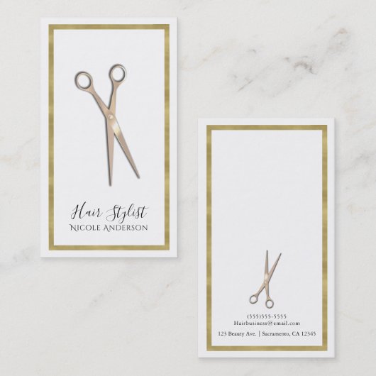 Roos Gold Minimal Gold Border Hair Stylist Visitekaartje (Voorkant / Achterkant)
