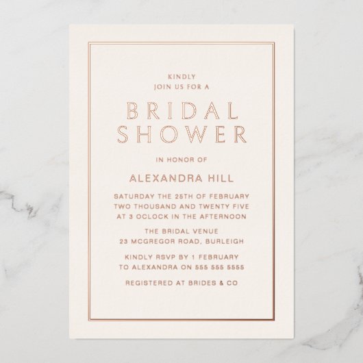 Roos Gold Minimal Modern Vrijgezellenfeest Folie Uitnodiging (Voorkant)