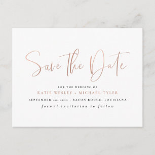 Roos Gold Minimal Typography Bewaar de datum Aankondigingskaart