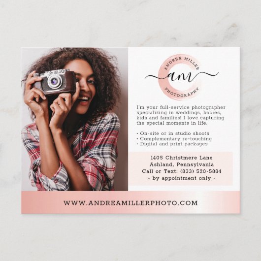 Roos Gold Minimalist Fotograaf Marketing Foto Briefkaart (Voorkant)