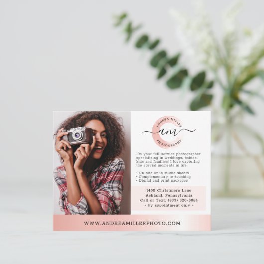 Roos Gold Minimalist Fotograaf Marketing Foto Briefkaart (Staand voorkant)