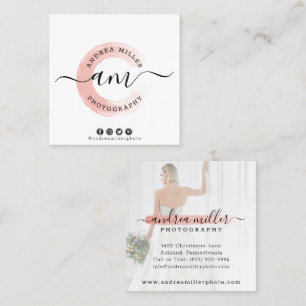 Roos Gold Minimalist Logo Verfwas Aangepaste foto Vierkante Visitekaartje