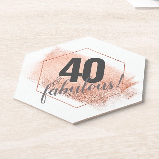 Roos Gold Minimalistisch 40-jarige hexagon Kartonnen Onderzetters (Schuin)