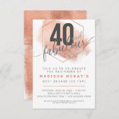 Roos Gold Minimalistisch 40e verjaardag uitnodigin Aankondiging (Voorkant / Achterkant)
