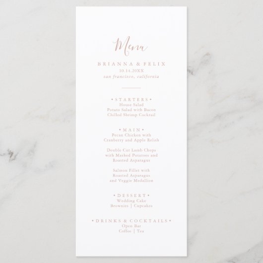 Roos Gold minimalistisch dinermenu Menu (Voorkant)