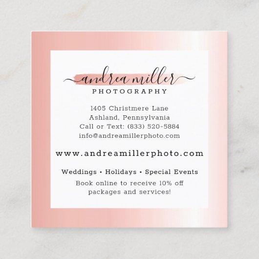 Roos Gold-minimalistisch Logo Verfwas Aangepaste a Vierkante Visitekaartje (Achterkant)