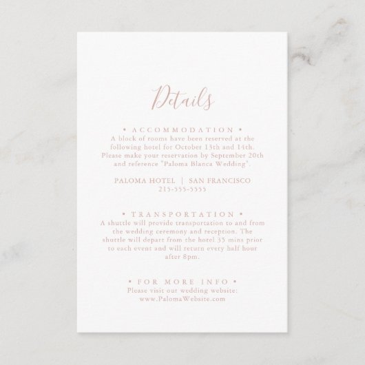 Roos Gold minimalistische bruiloft details Informatiekaartje (Voorkant)