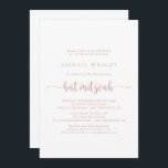Roos Gold minimalistische kalligrafie Bat Mitzvah Kaart<br><div class="desc">Deze minimalistische kalligrafie van roos is de vleermuis mitzvah-uitnodiging perfect voor een roestvrijvleermuis mitzvah. Het eenvoudige en elegante ontwerp kenmerkt klassieke en fancy manuscripttypografie in roos goud en wit.</div>