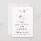 Roos Gold Miss voor Mrs. Bridal Shower Invitations Kaart (Voorkant)