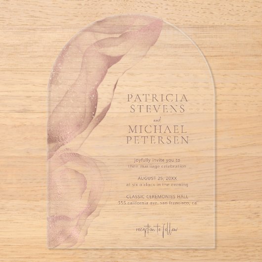 Roos Gold Modern abstract Elegant Trouwen Acryl Uitnodigingen (Voorkant)