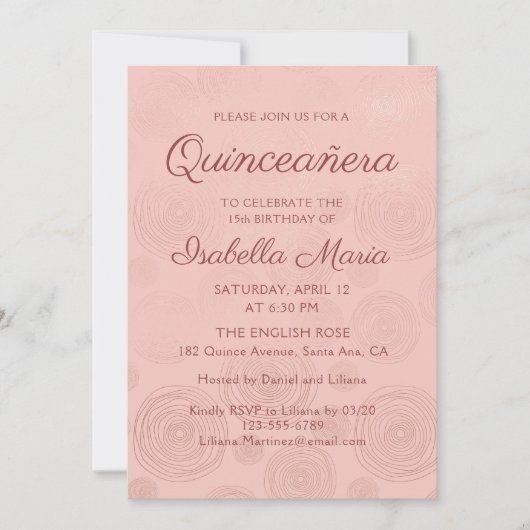 Roos Gold Modern Abstract Floral | Quinceañera Kaart (Voorkant)
