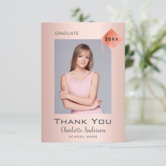 Roos Gold Modern afstuderen Dank u kaart (Staand voorkant)