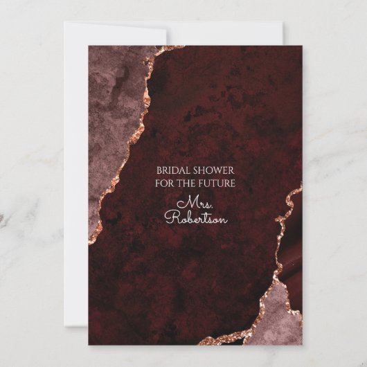 Roos Gold Modern Agate Burgundy Dusty Pink Bridal Kaart (Achterkant)