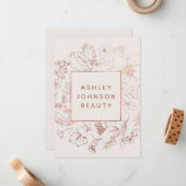 Roos Gold Modern Botanische Blush Gepersonaliseerd Notitiekaartje (Voorkant / Achterkant in situ)