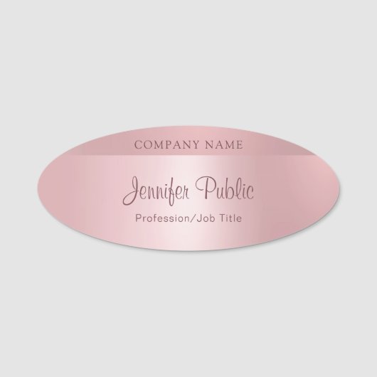 Roos Gold Modern Elegant Glamour Script Sjabloon Naamplaatje (Voorkant)