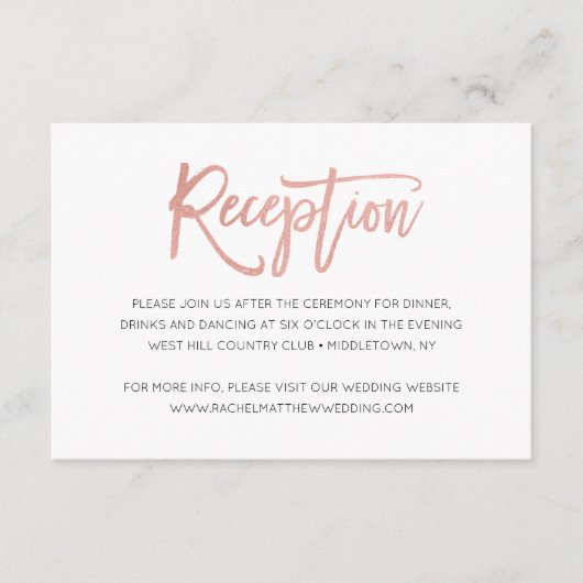 Roos Gold Modern Fairytale Wedding Reception Kaart (Voorkant)