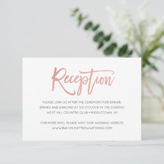 Roos Gold Modern Fairytale Wedding Reception Kaart (Staand voorkant)