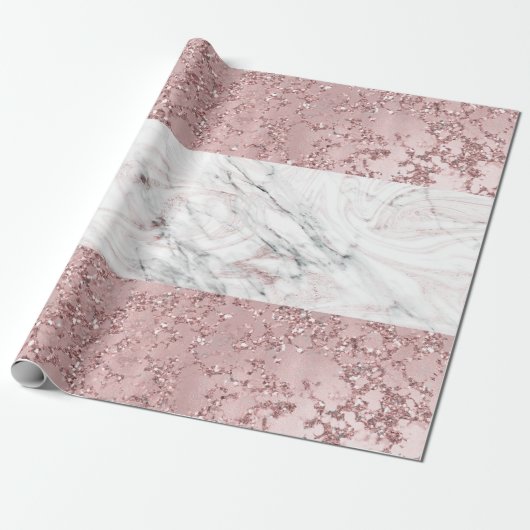 Roos Gold Modern Glam Marble & Glitter Decorative Cadeaupapier (Uitgerold)