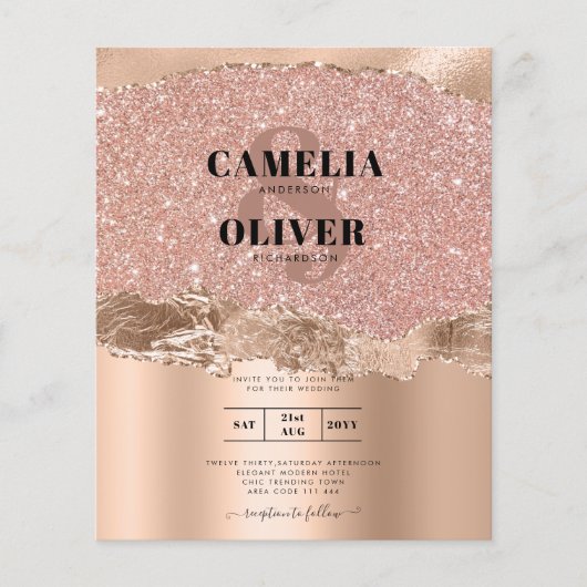 Roos Gold Modern Glamor Wedding Invite (Voorkant)