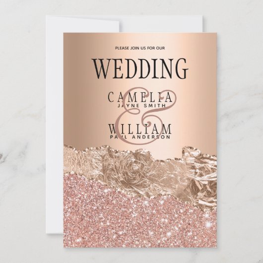 Roos Gold Modern Glamor Wedding Invite Kaart (Voorkant)