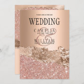 Roos Gold Modern Glamor Wedding Invite Kaart (Voorkant / Achterkant)