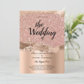 Roos Gold Modern Glamor Wedding Invite Kaart (Staand voorkant)