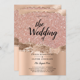 Roos Gold Modern Glamor Wedding Invite Kaart