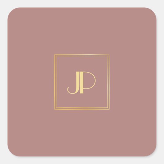 Roos Gold Modern Gold Monogram Elegant Sjabloon Vierkante Sticker (Voorkant)