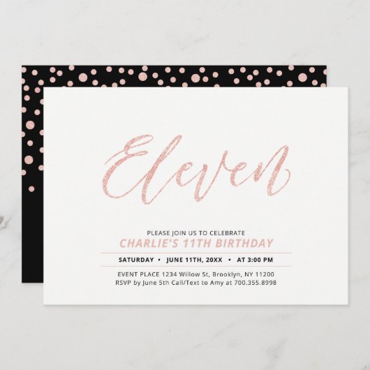 Roos Gold Modern Lettering 11e verjaardag Kaart (Voorkant / Achterkant)