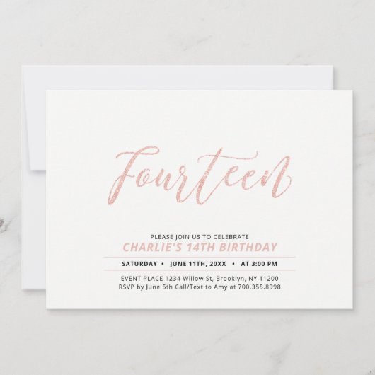 Roos Gold Modern Lettering 14e verjaardag Kaart (Voorkant)