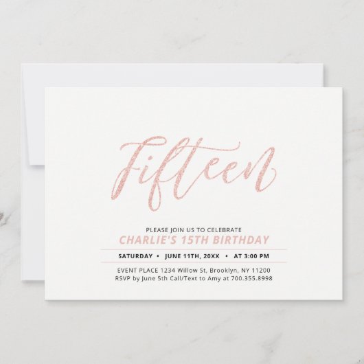 Roos Gold Modern Lettering 15e verjaardag Kaart (Voorkant)