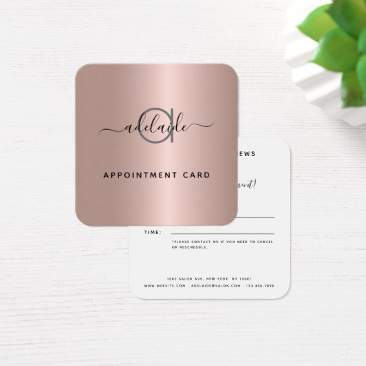Roos Gold Modern Makeup Salon Appointment Card Vierkante Visitekaartjes (Bureau)