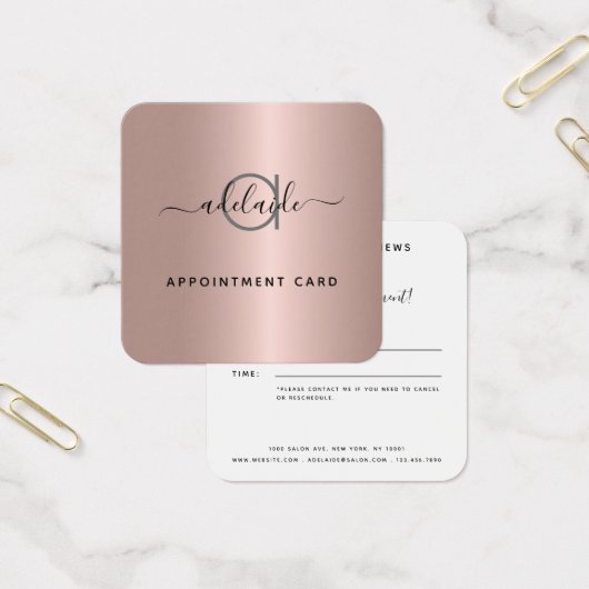 Roos Gold Modern Makeup Salon Appointment Card Vierkante Visitekaartjes (Kantoor)