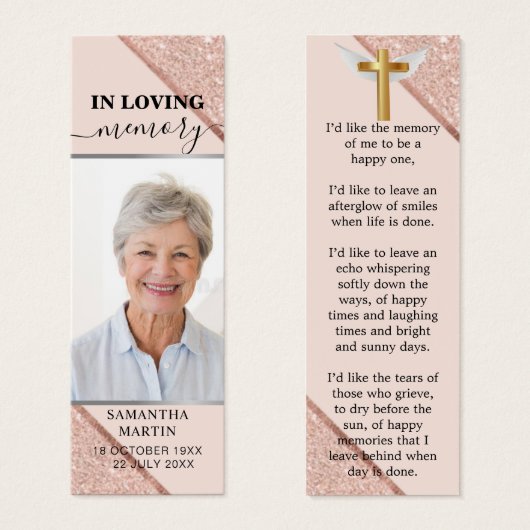 Roos Gold Modern Memorial Bladwijzer Mini Visitekaartjes (Voorkant /achterkant)