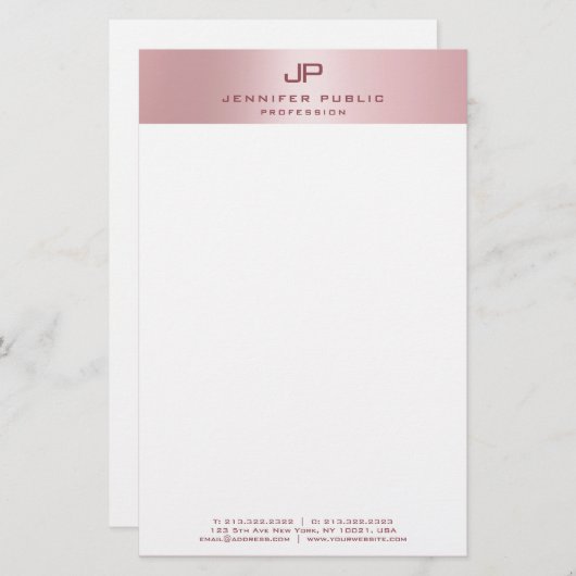 Roos Gold Modern Monogram Sjabloon Elegant Briefpapier (Voorkant / Achterkant)