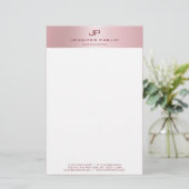 Roos Gold Modern Monogram Sjabloon Elegant Briefpapier (Staand voorkant)
