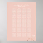Roos Gold Modern Rings Blush Wedding Seating Chart Poster (Voorkant)