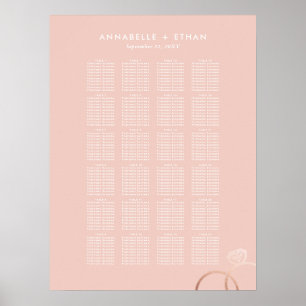 Roos Gold Modern Rings Blush Wedding Seating Chart Poster
