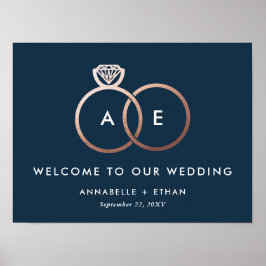 Roos Gold Modern Rings Navy Wedding Welkom Poster