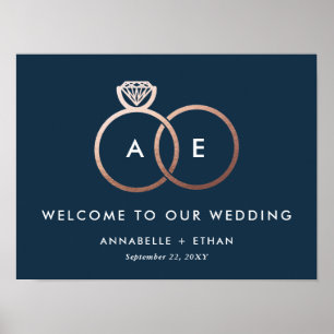 Roos Gold Modern Rings Navy Wedding Welkom Poster